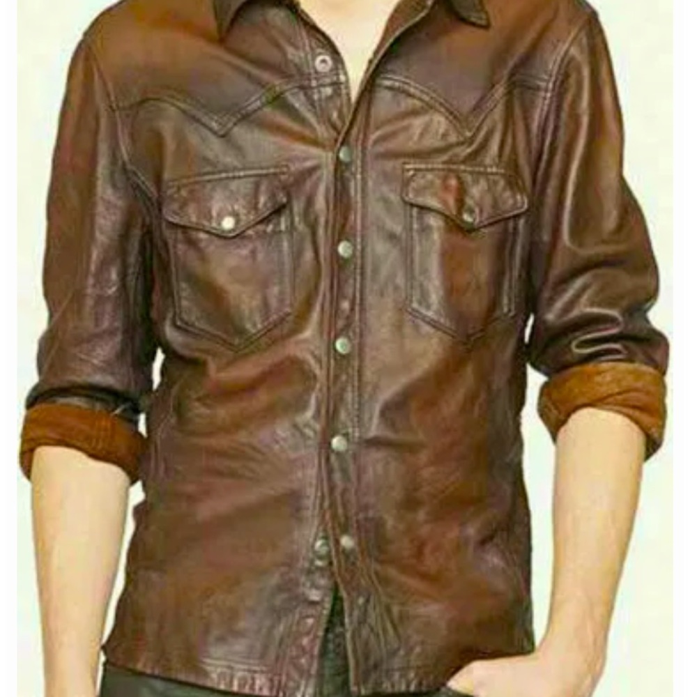 Genuine leather dark brown leather biker jacket. Great for casual dress up.